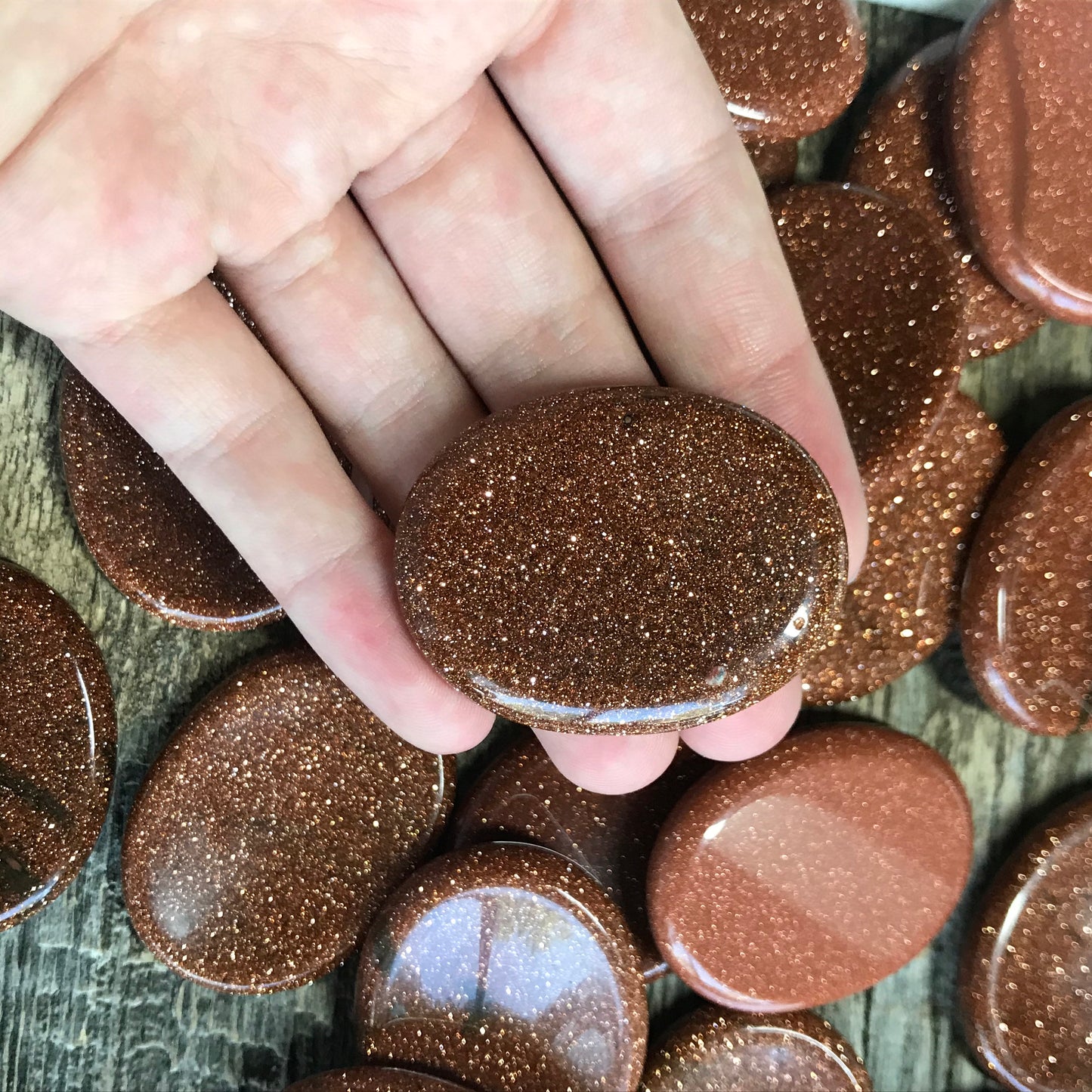 Goldstone Worry Stone (Approx. 1 3/8 ' x 1 3/4")  Polished Stone for Wire Wrapping or Crystal Grid Supply 1382