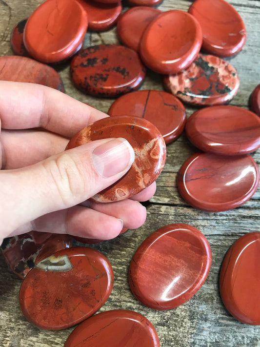 Red Jasper Worry Stone (Approx. 1 3/4" x 1 3/8")  Polished Stone for Wire Wrapping or Crystal Grid Supply 1399