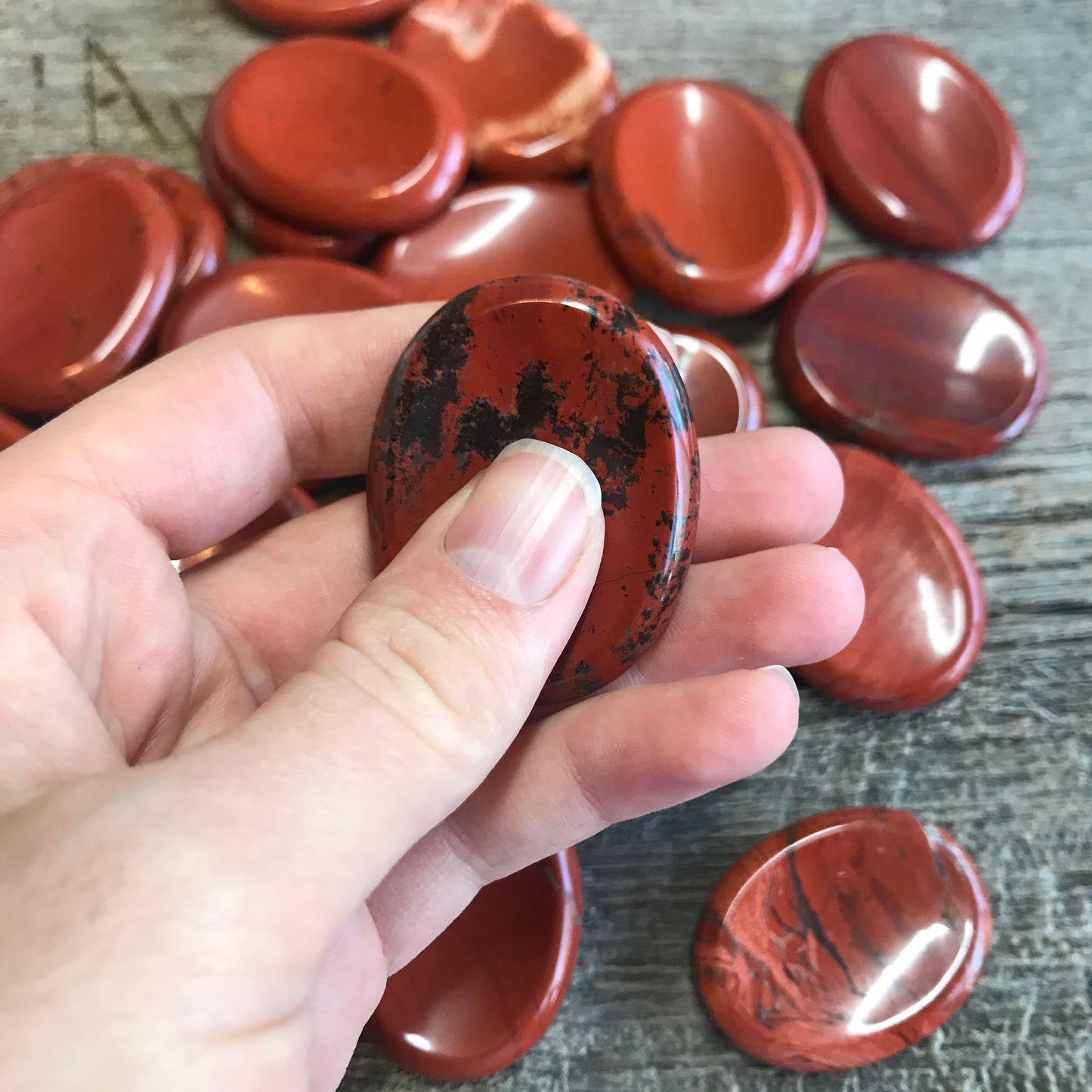 Red Jasper Worry Stone (Approx. 1 3/4" x 1 3/8")  Polished Stone for Wire Wrapping or Crystal Grid Supply 1399