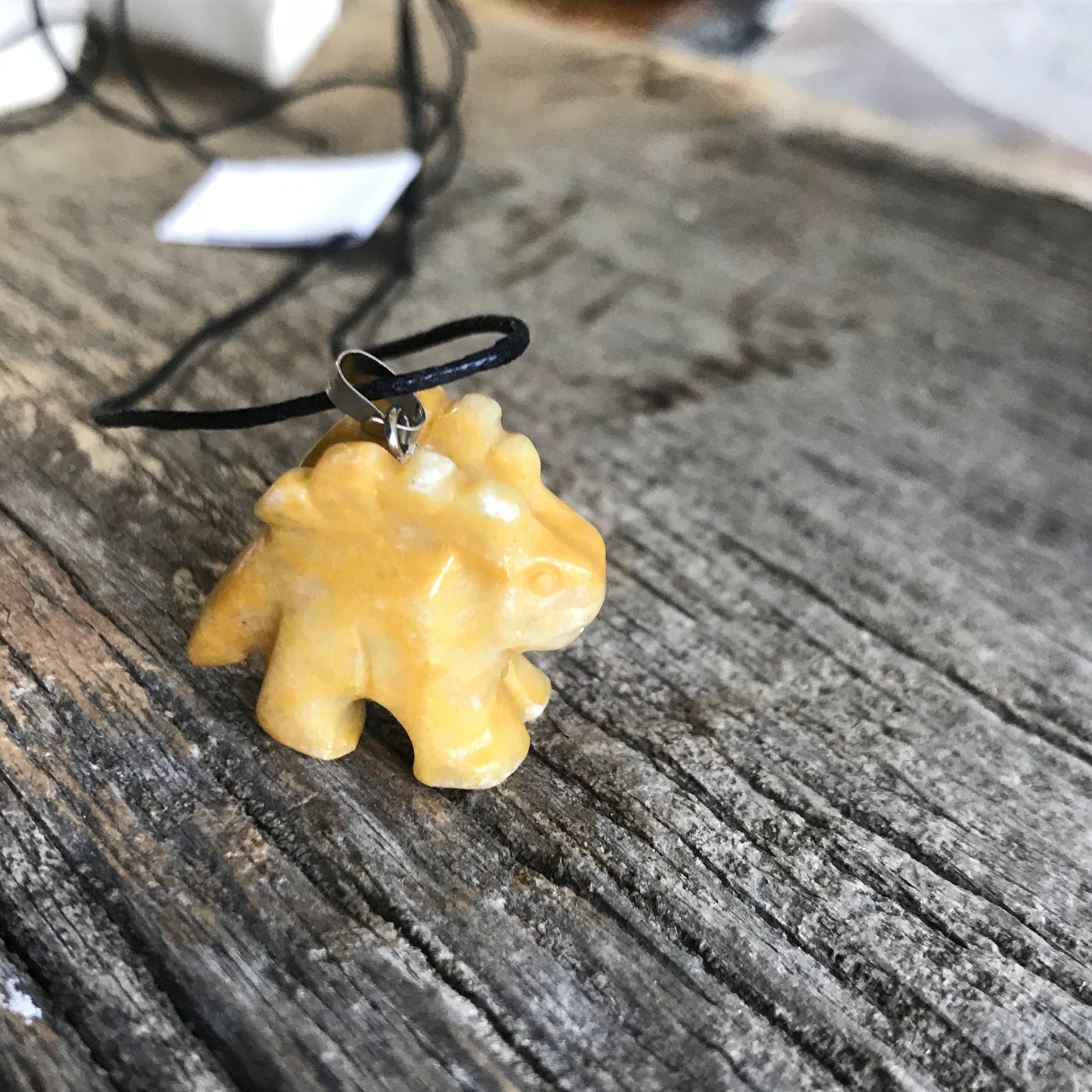 Yellow Jasper Necklace, Dinosaur Carved Stone Necklace, Stone for Stability and Harmony NCK-2678