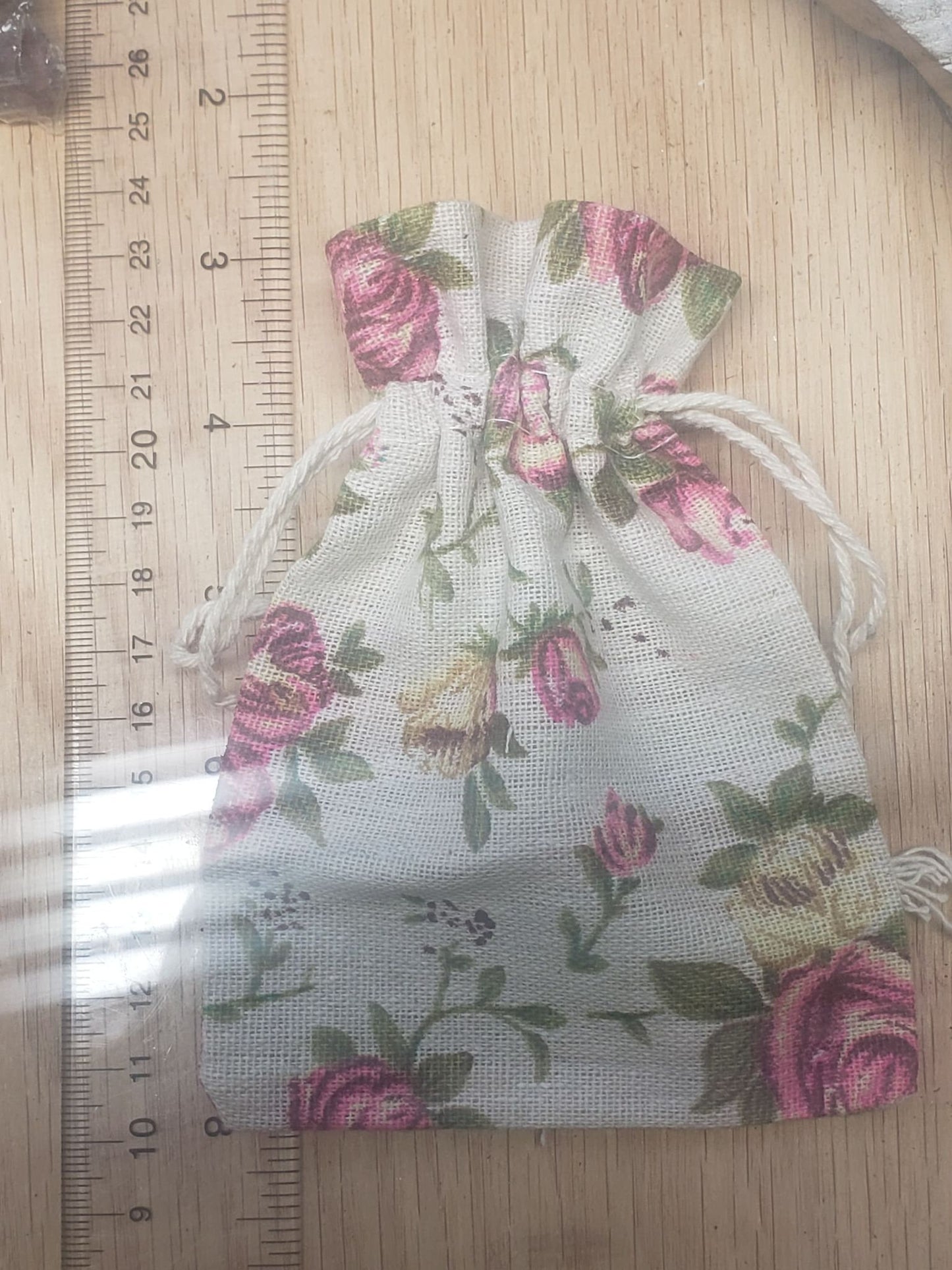 Rose Burlap Drawstring Bag, DIY, Beautiful, Crystal Collecting (Approx. 5.5" x 3.9") BAG-0015