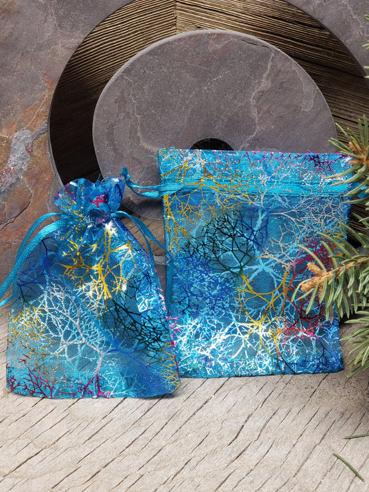 Rainbow Tree Organza Drawstring Bag, Aqua Blue, DIY, Beautiful, Crystal Collecting (Approx. 4 1/2" x 3 3/8") BAG-0007