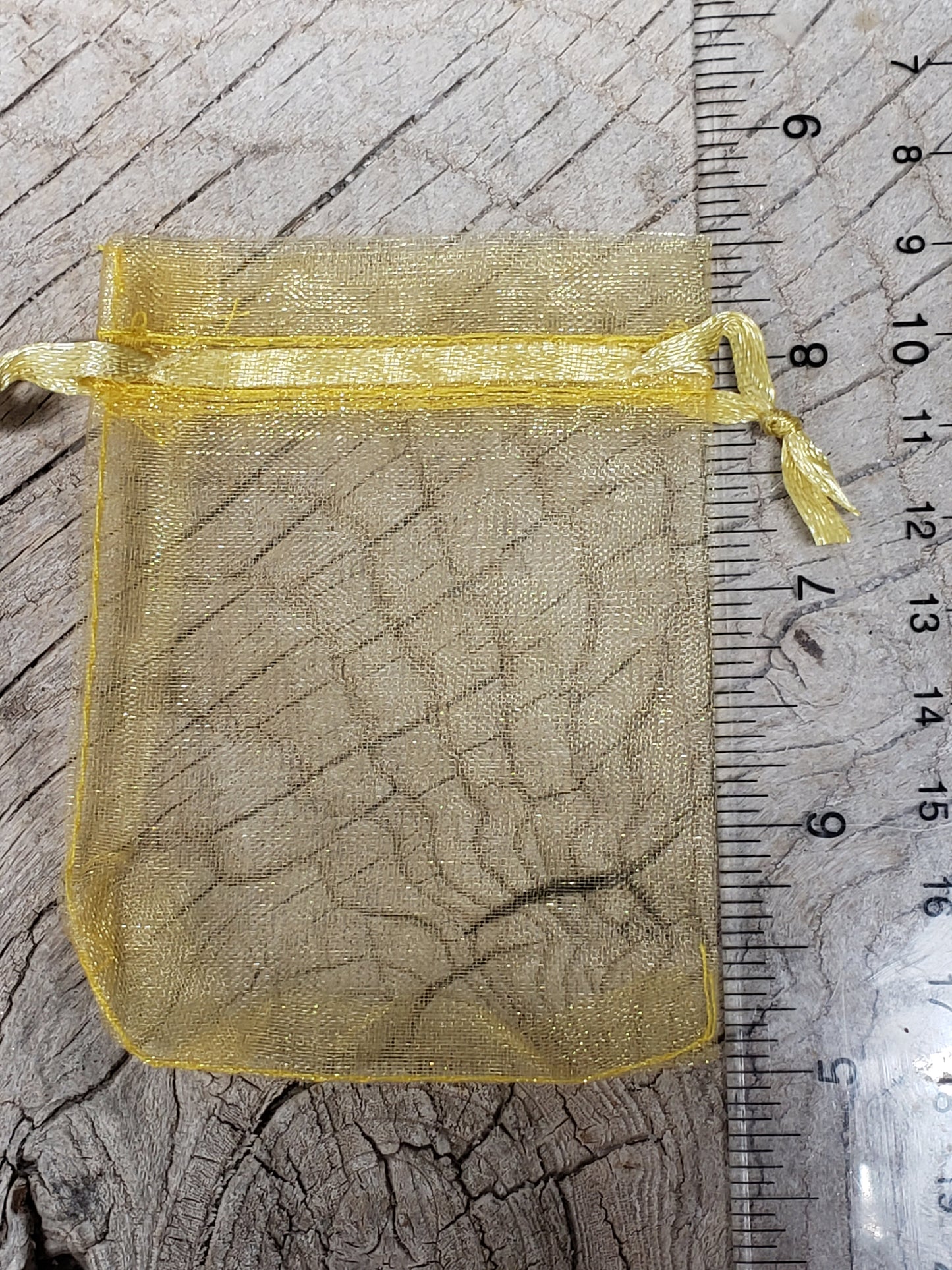 Yellow Organza Drawstring Bag, Golden Yellow, DIY, Beautiful, Crystal Collecting (Approx. 2.8" x 3.6") BAG-0016