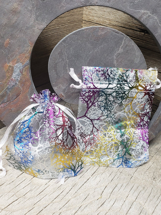Rainbow Tree Organza Drawstring Bag, White, DIY, Beautiful, Crystal Collecting (Approx. 5.5" x 3.9") BAG-0014
