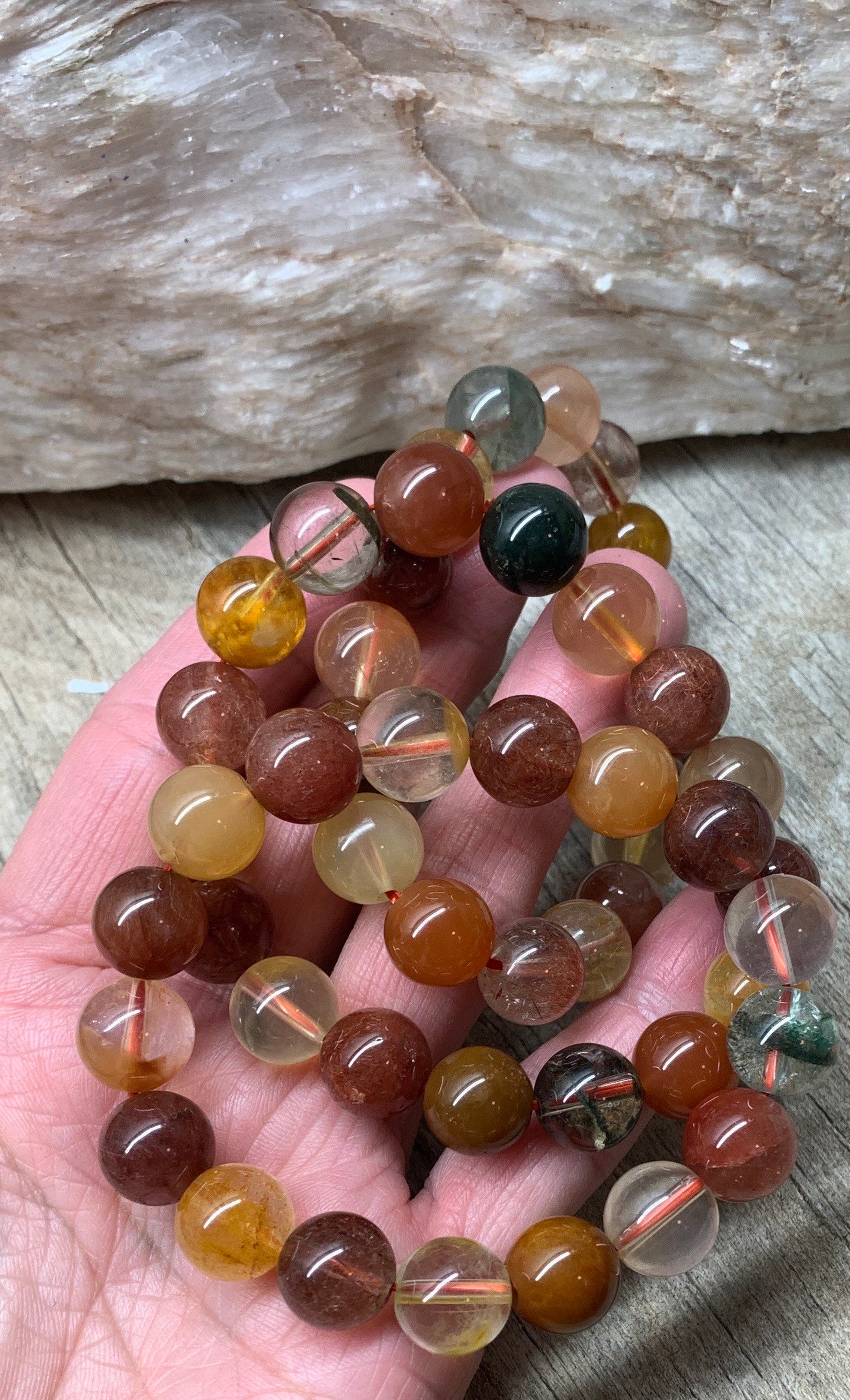 Mixed Rutile Quartz Bracelet, 12mm Beads BRC-0075