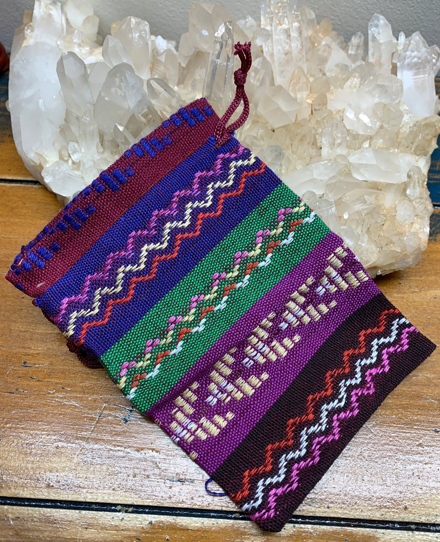 Maroon Tie BoHo Burlap Drawstring Bag, DIY, Beautiful, Crystal Collecting (Approx. 5.5" x 3.9") BAG-0021