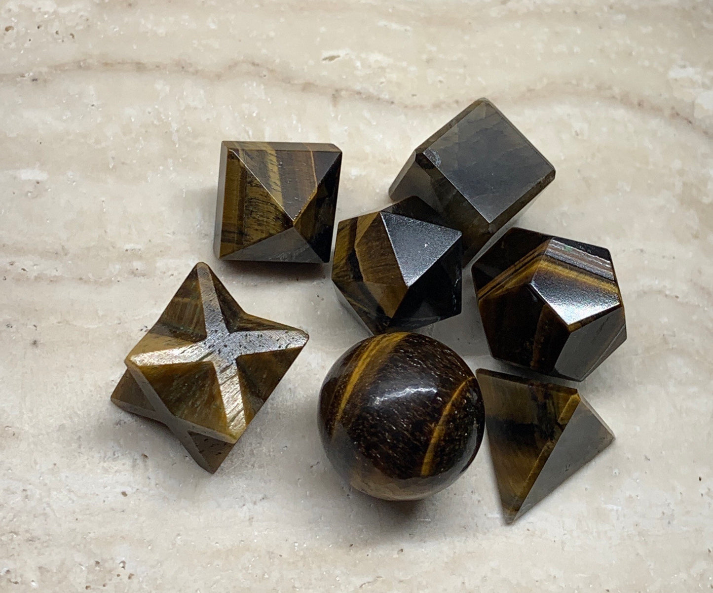 Tigers Eye Sacred Geometry Kit, Carved Shapes E-0006