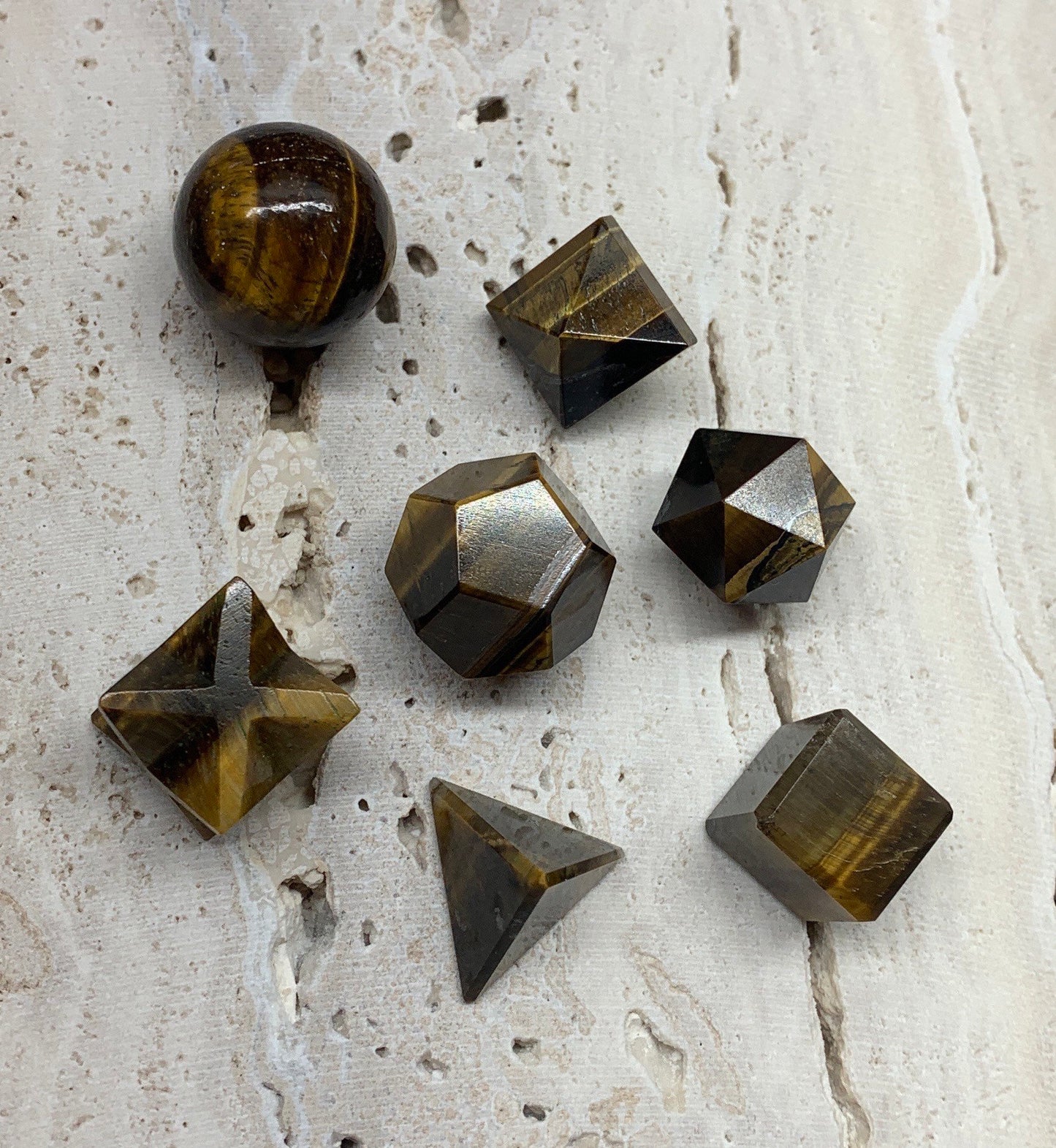 Tigers Eye Sacred Geometry Kit, Carved Shapes E-0006