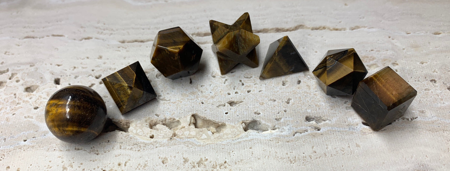 Tigers Eye Sacred Geometry Kit, Carved Shapes E-0006