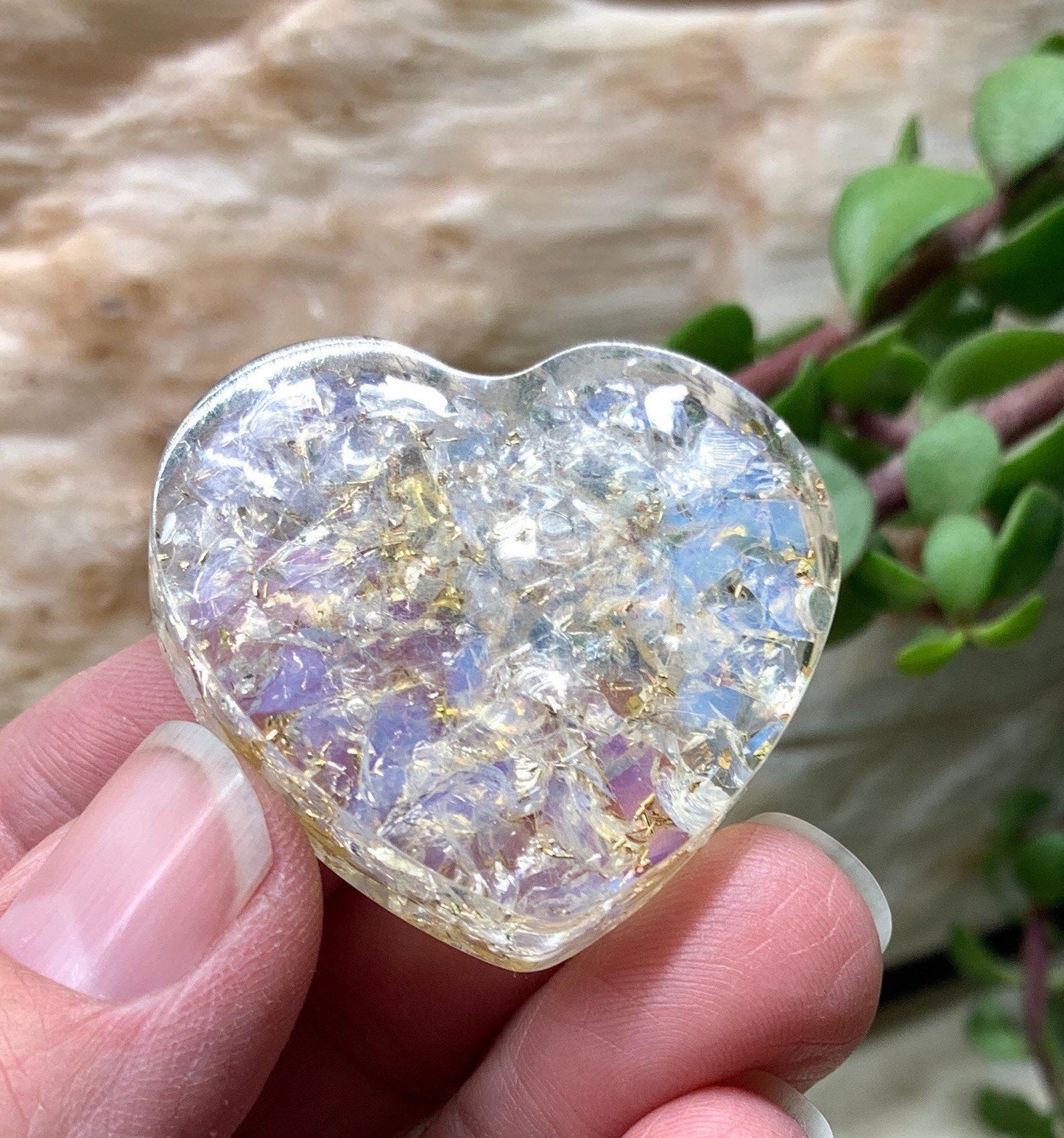 Opalite Organite Tree of Life 1 1/2” Heart 1590 (Crystals Imbedded in Resin)