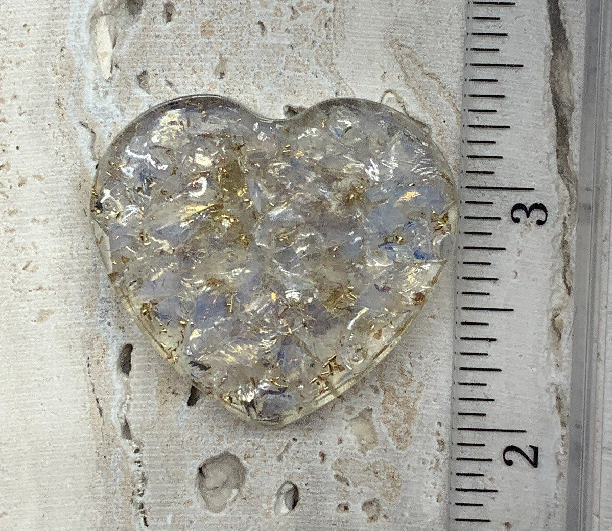 Opalite Organite Tree of Life 1 1/2” Heart 1590 (Crystals Imbedded in Resin)