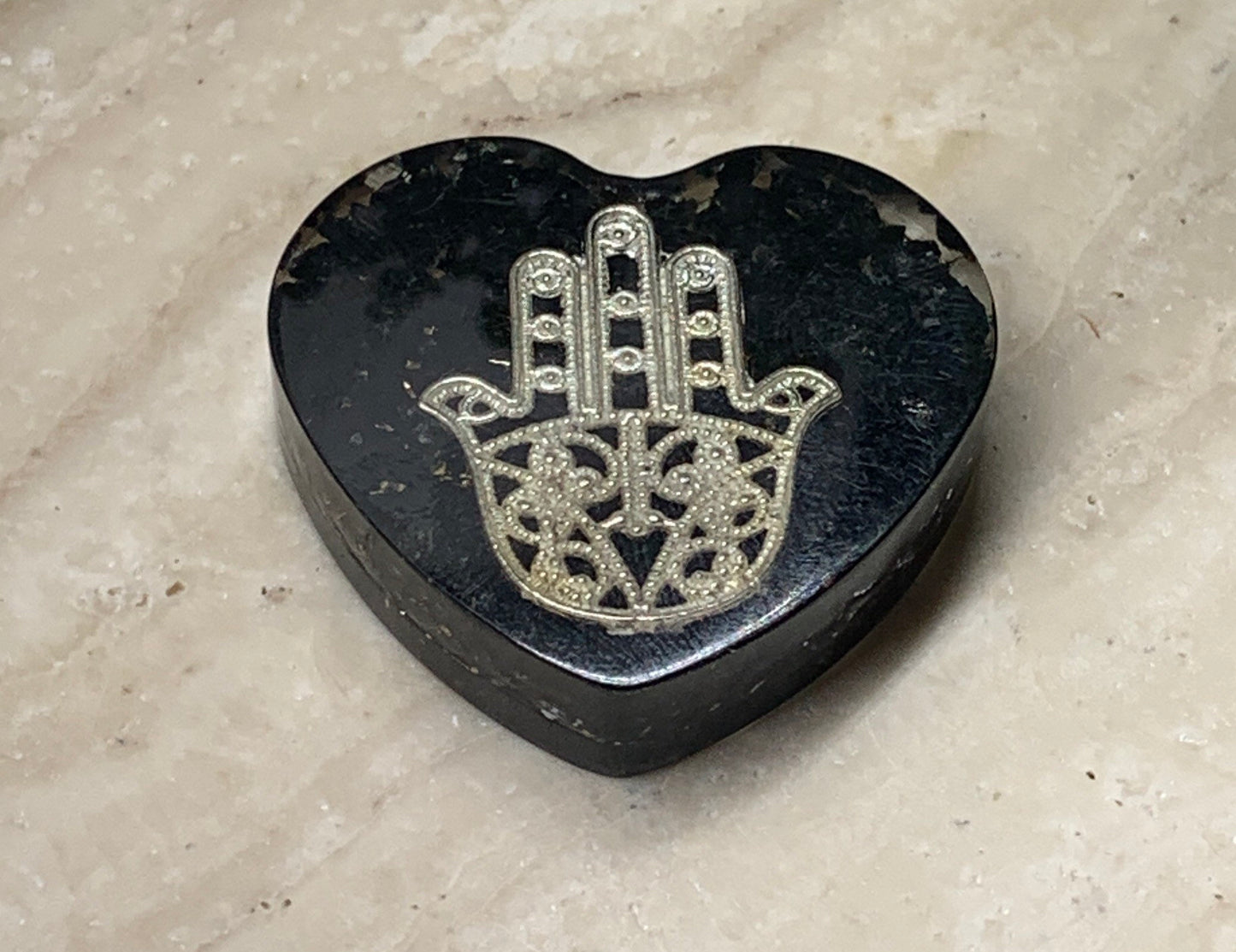 Obsidian Orgonite Hamsa Hand Heart  ORG-0013        1 1/2”