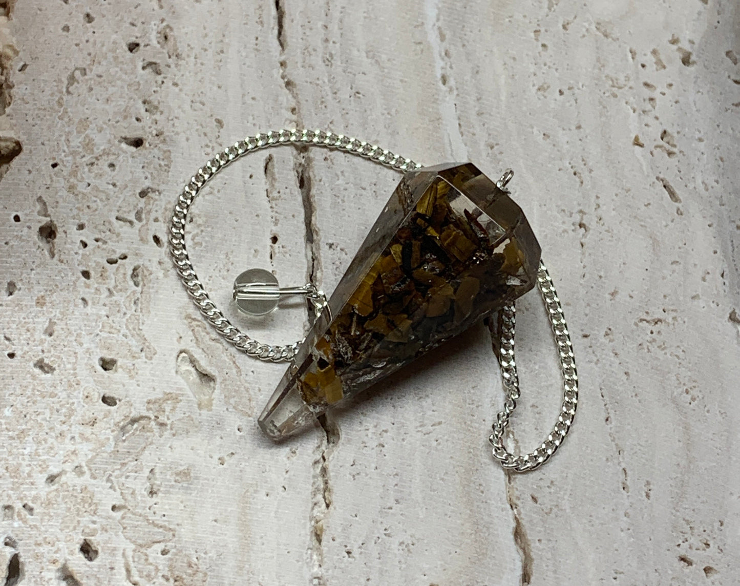 Tiger Eye Orgonite Pendulum 0928 (Crystals Imbedded in Resin)