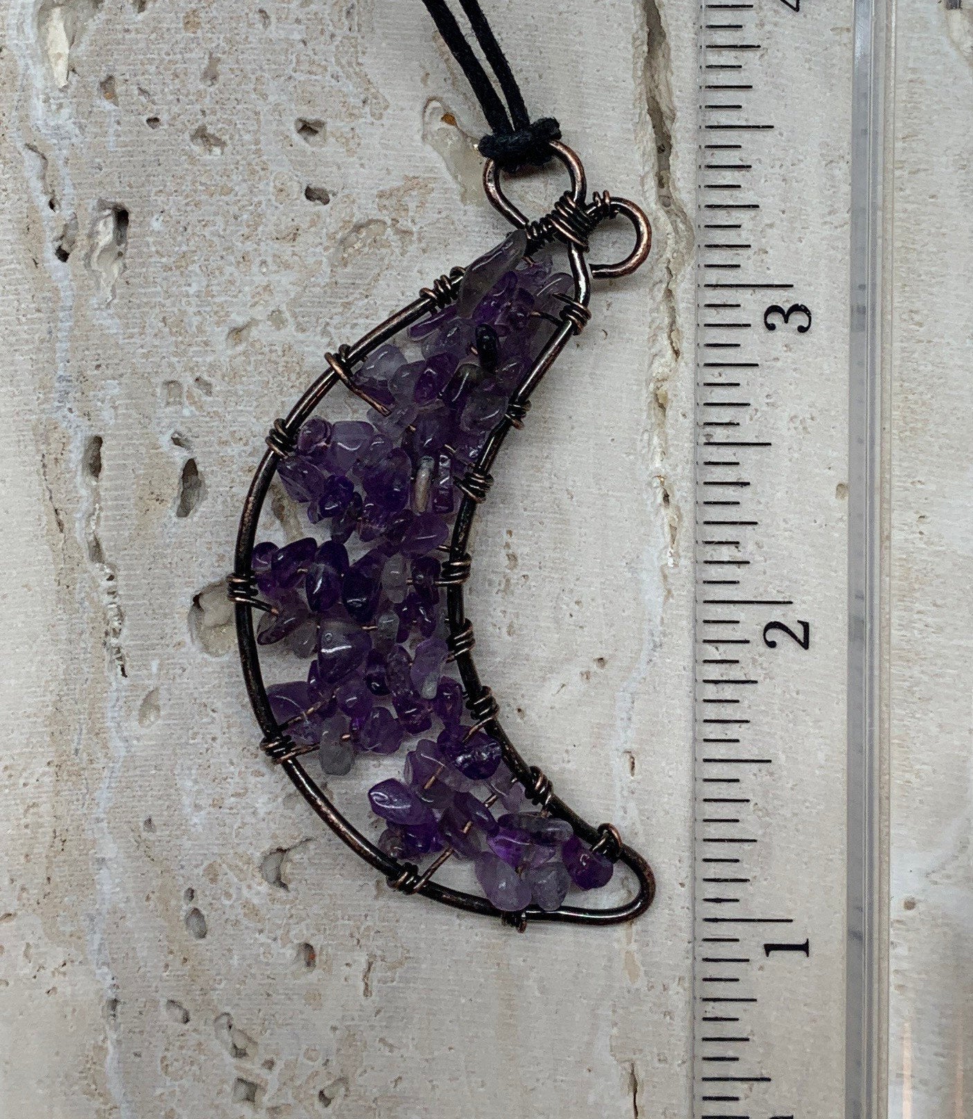 Amethyst Moon Necklace, Wire Wrapped, Copper NCK-0910