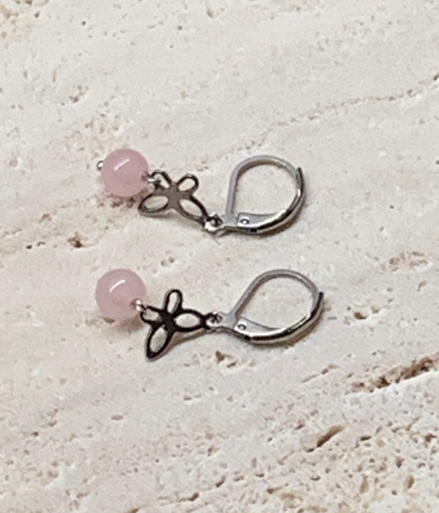 Rose Quartz Butterfly Earrings EAR-0018