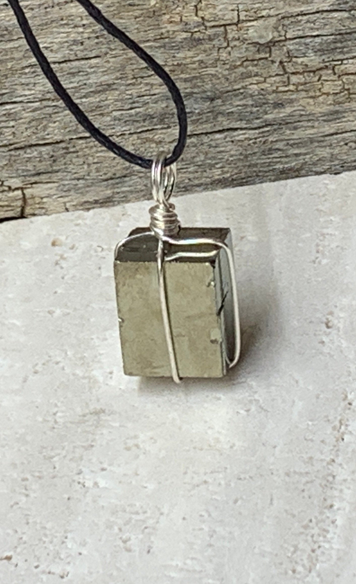 Iron Pyrite Cube Wire Wrapped Necklace NCK-0749