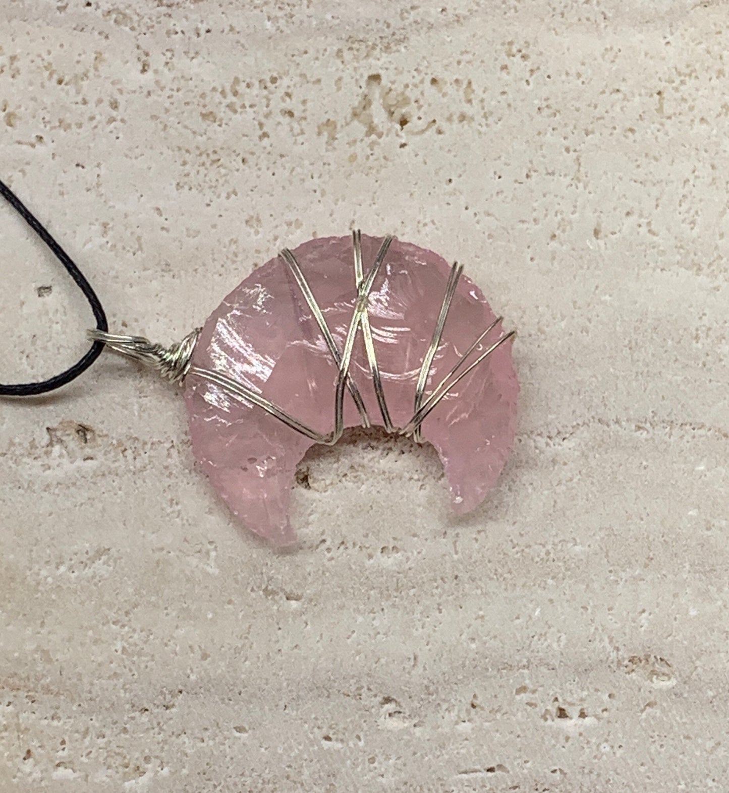 Pink Opalite Moon Wire Wrapped Necklace NCK-0748