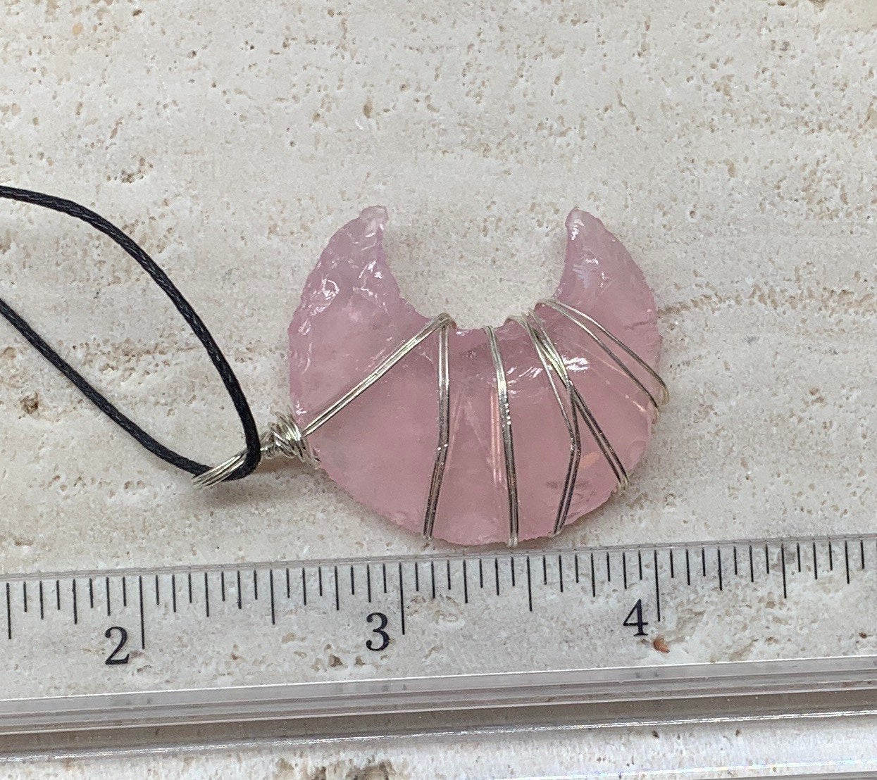 Pink Opalite Moon Wire Wrapped Necklace NCK-0748