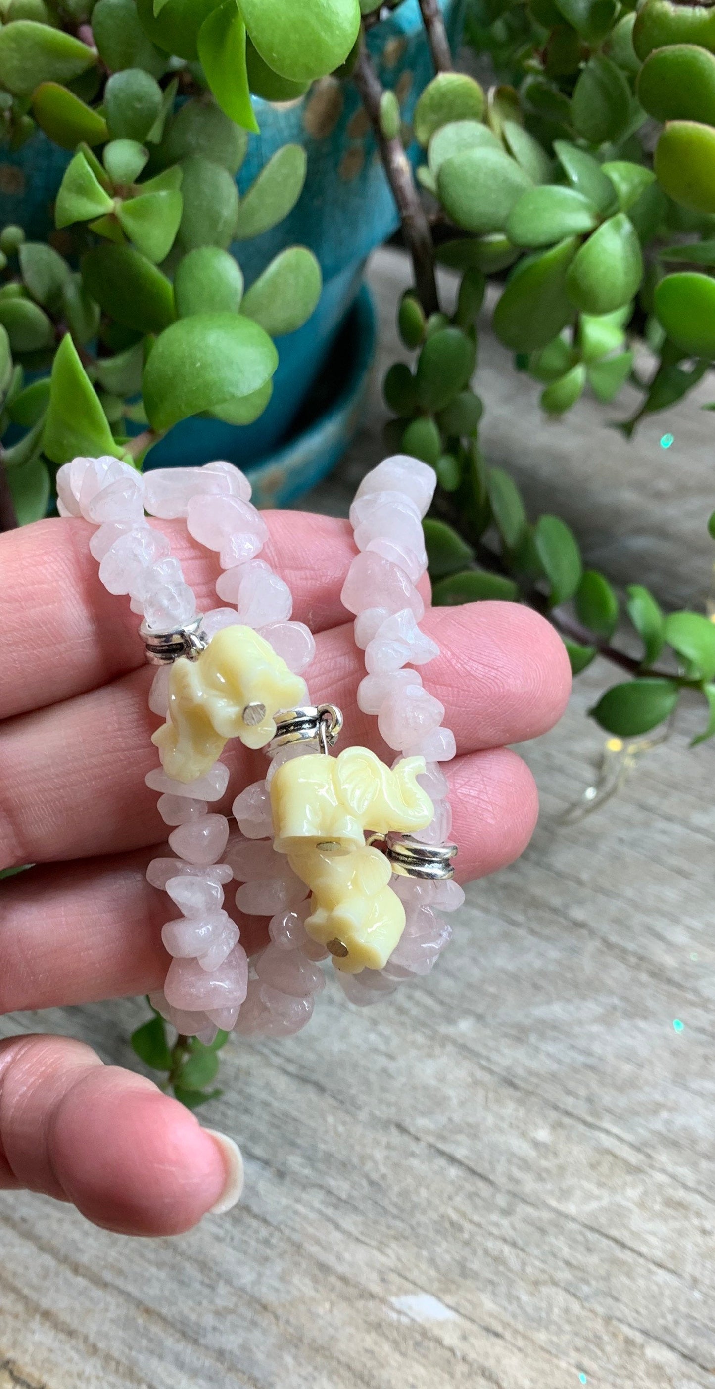 Rose Quartz Elephant Bracelet 1206