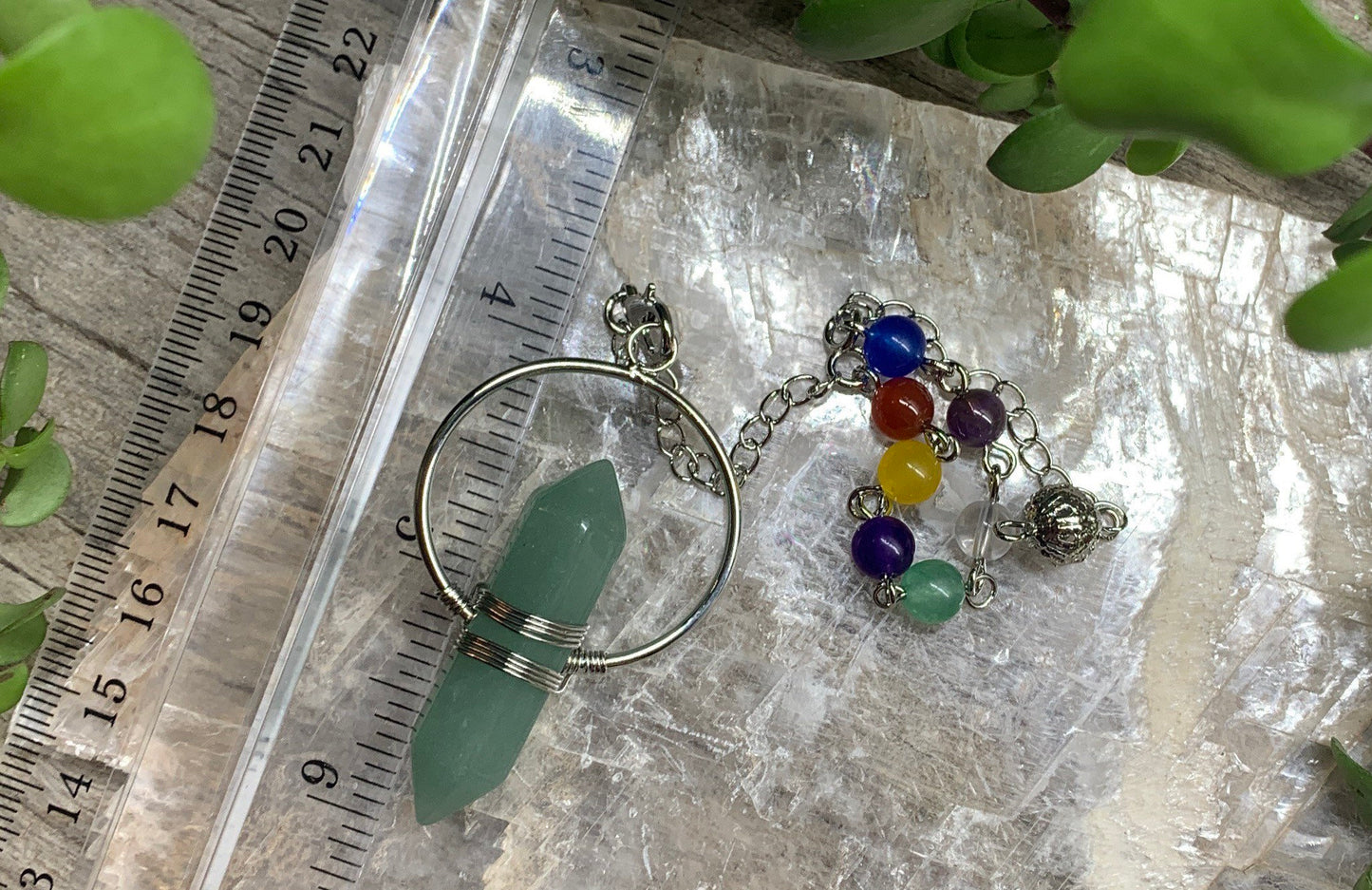 Green Aventurine Wire Wrapped Chakra Pendulum PND-0056