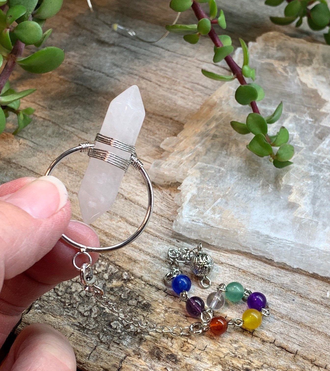 Clear Quartz Wire Wrapped Pendulum PND-0054