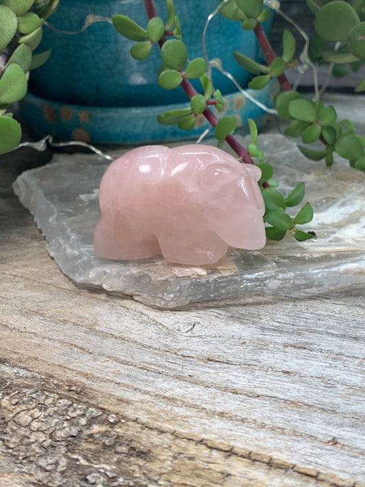 Rose Quartz Carved Bear (2 x 1.5 x 1 inches) 0960