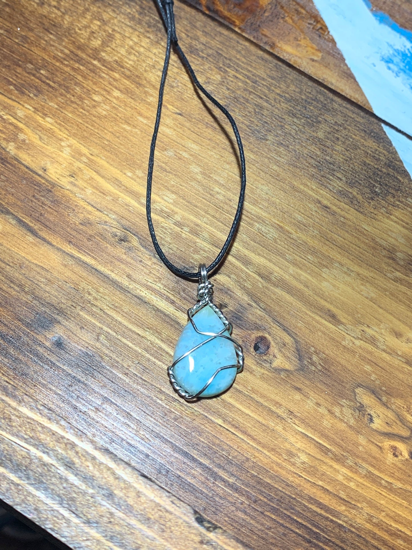 Larimar Wire Wrapped Necklace, Hand Made 1111