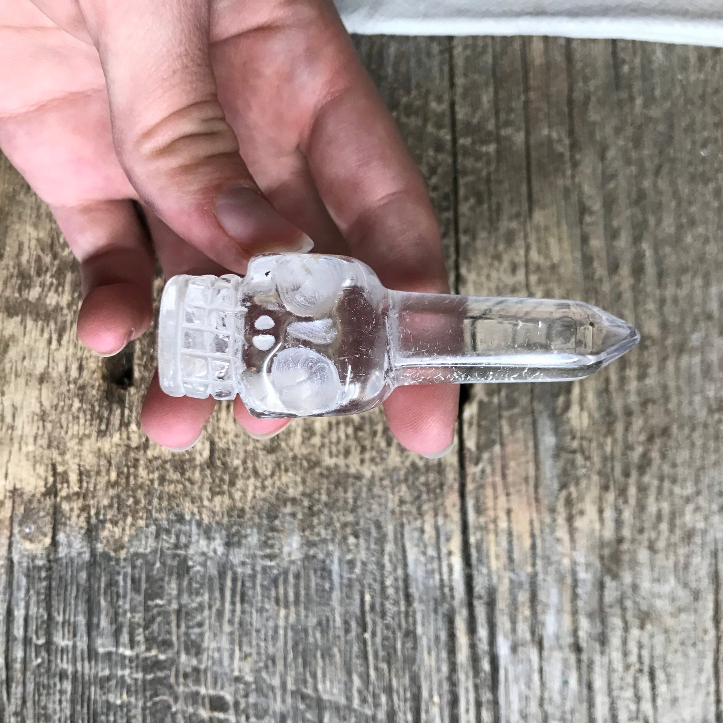 Carved Quartz Skull with Crystal Point (2"- 3" tall), Supply for Crystal Grid or Halloween Crafts 0975