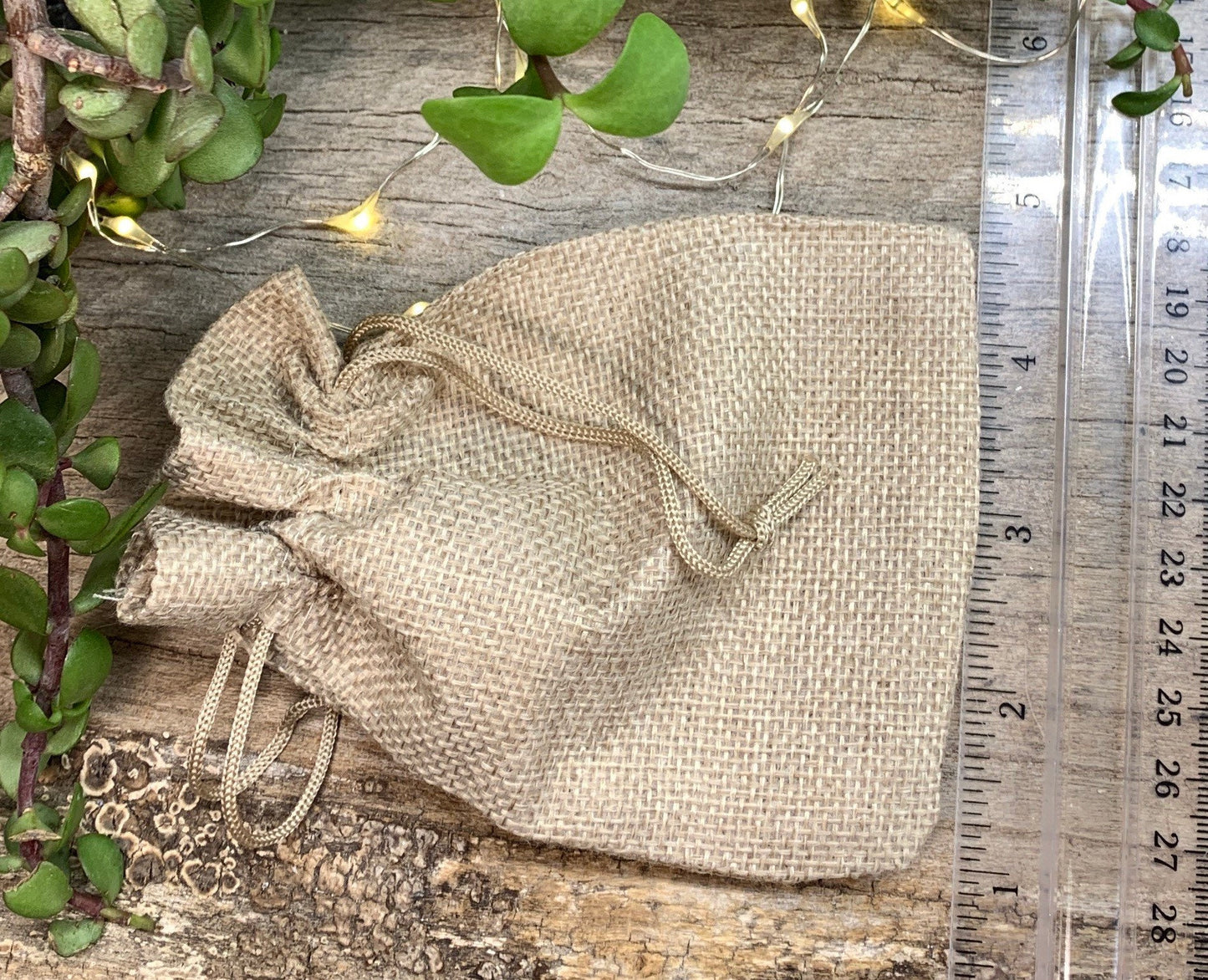 Taupe Tweed String BoHo Burlap Drawstring Bag, DIY, Beautiful, Crystal Collecting (Approx. 5” x 4”) BAG-0028