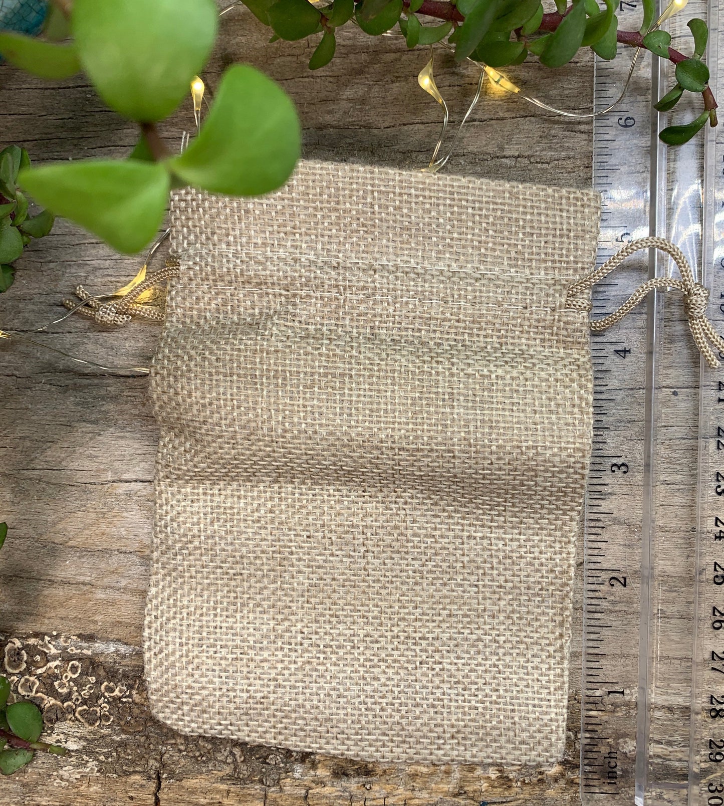 Taupe Tweed String BoHo Burlap Drawstring Bag, DIY, Beautiful, Crystal Collecting (Approx. 5” x 4”) BAG-0028