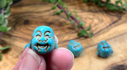 Buddha Happy Head Bead Blue Howlite Vintage 3/4”0259