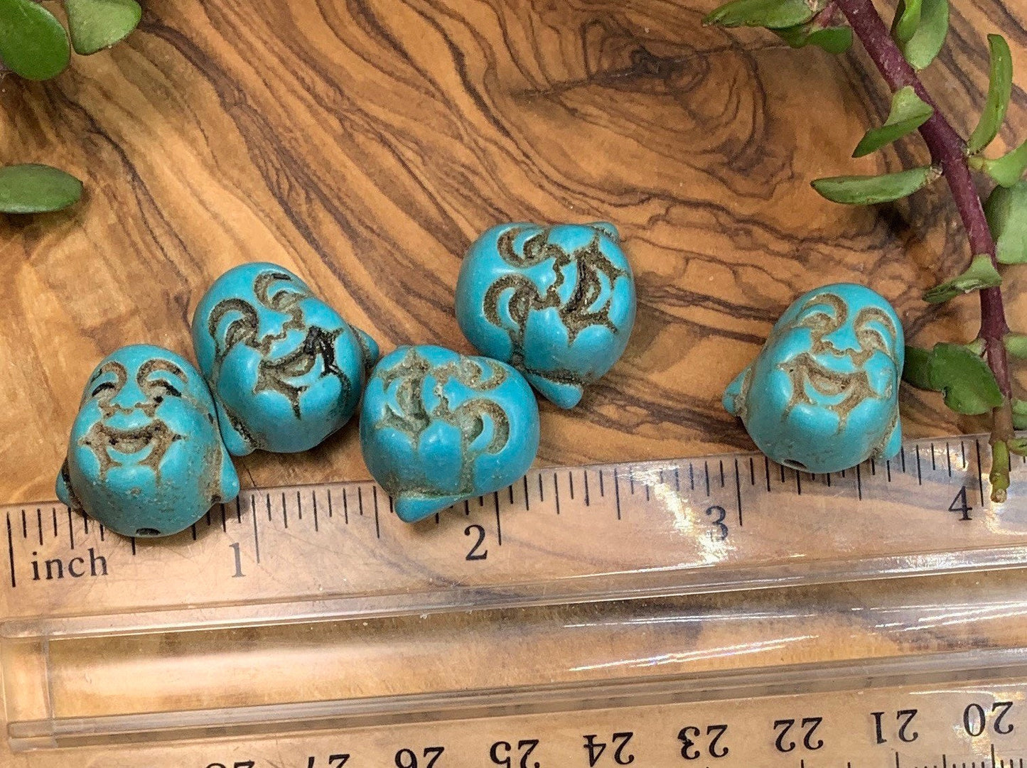 Buddha Happy Head Bead Blue Howlite Vintage 3/4”0259