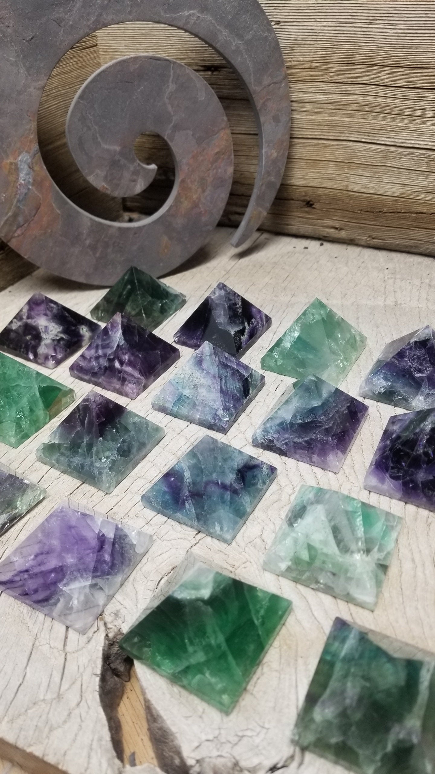 Fluorite Pyramid, (Approx. 2'' x 1 2/5") 1558 Beautiful, One Pyramid, Green, Purple, Clear, Blue (All Different Colors)