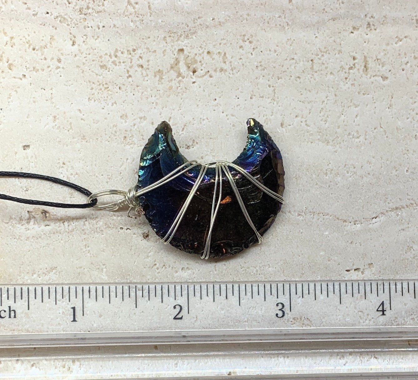 Rainbow Aura Obsidian Moon Wire Wrapped Necklace NCK-0762