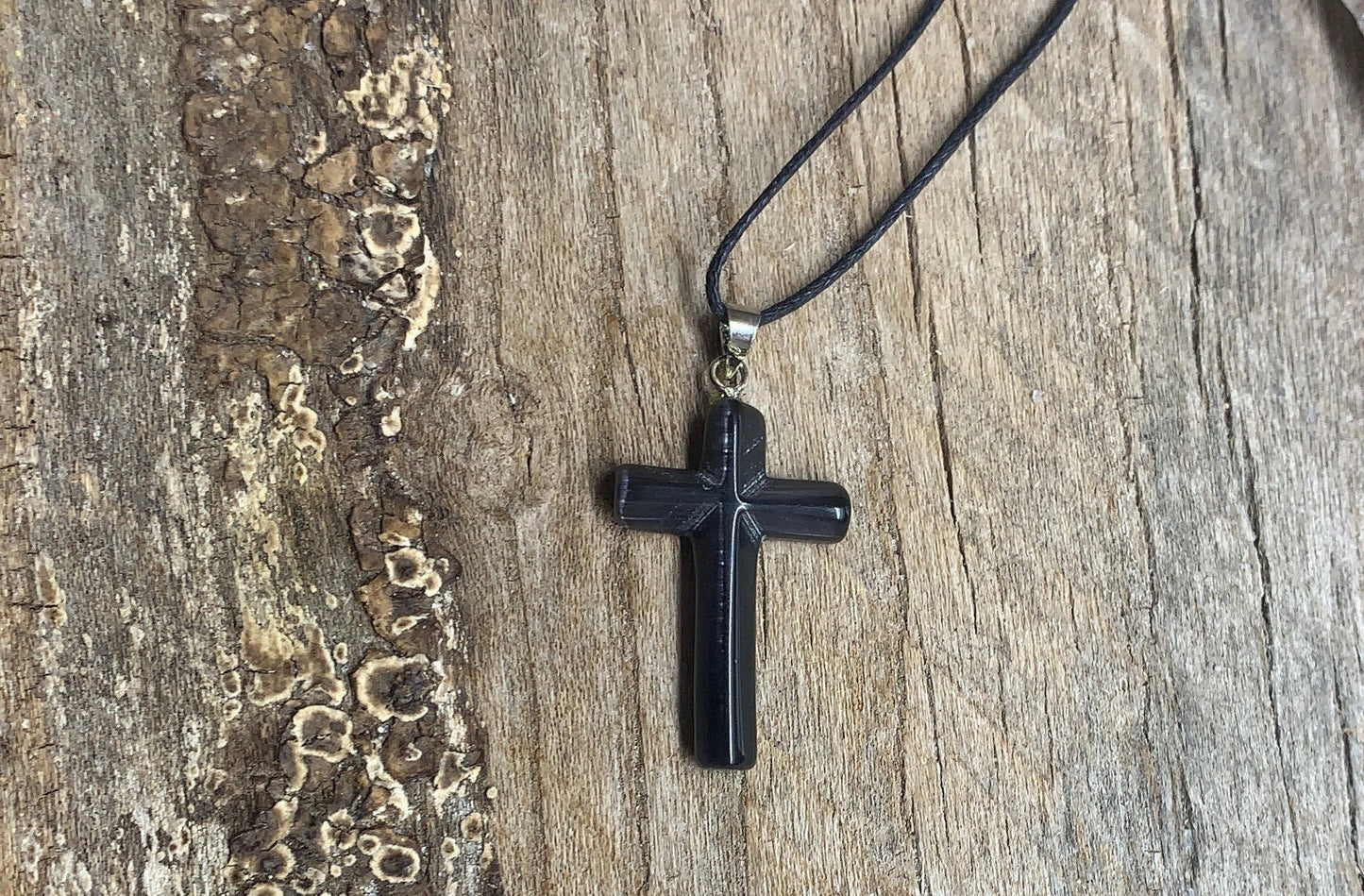 Cross Pendant Necklace Cats Eye Stone Black NCK-1068