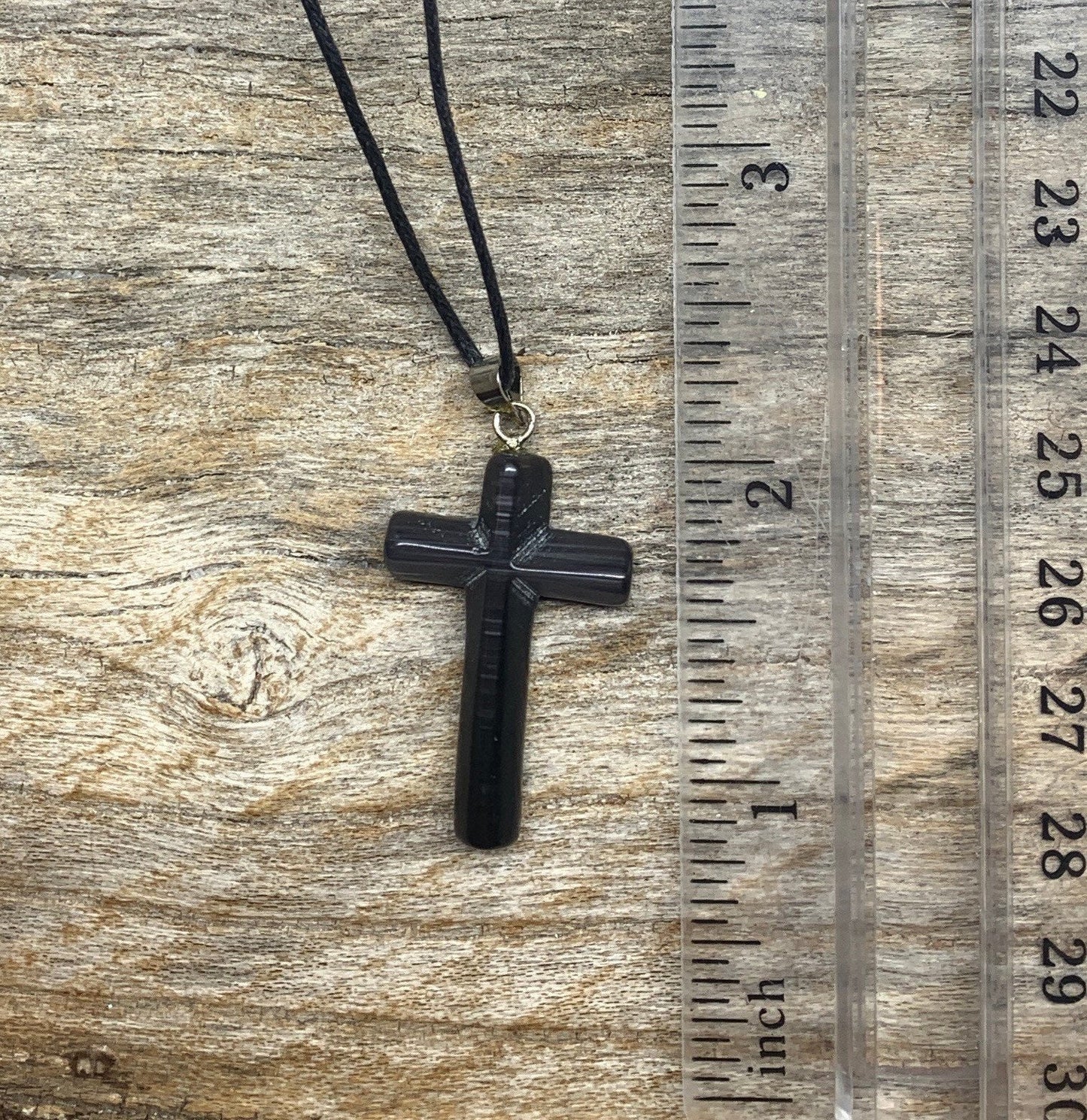 Cross Pendant Necklace Cats Eye Stone Black NCK-1068