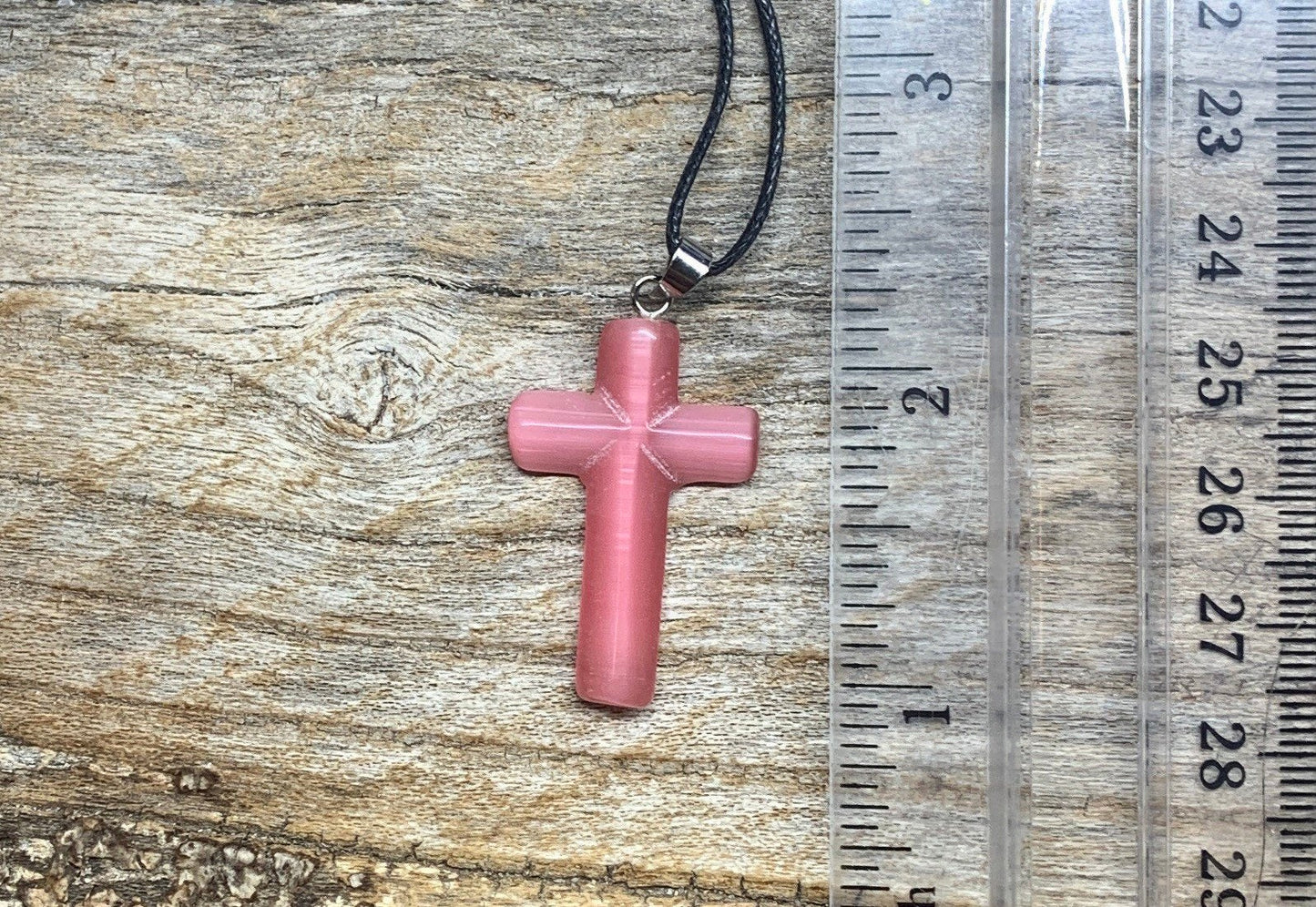 Cross Pendant Necklace Cats Eye Stone Coral NCK-1058