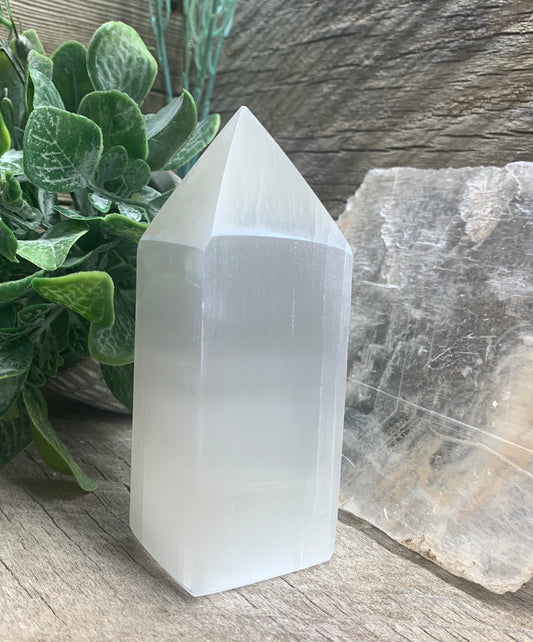 Selenite Obelisk 4” S-0063