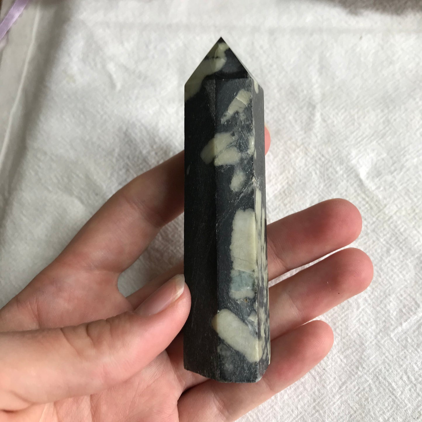 Chrysanthemum Stone Obelisk, (Approx 3 1/4" - 3 5/8") Chrysanthemum Point, Supply for Crystal Grid, Home Decor or Crafts 0892