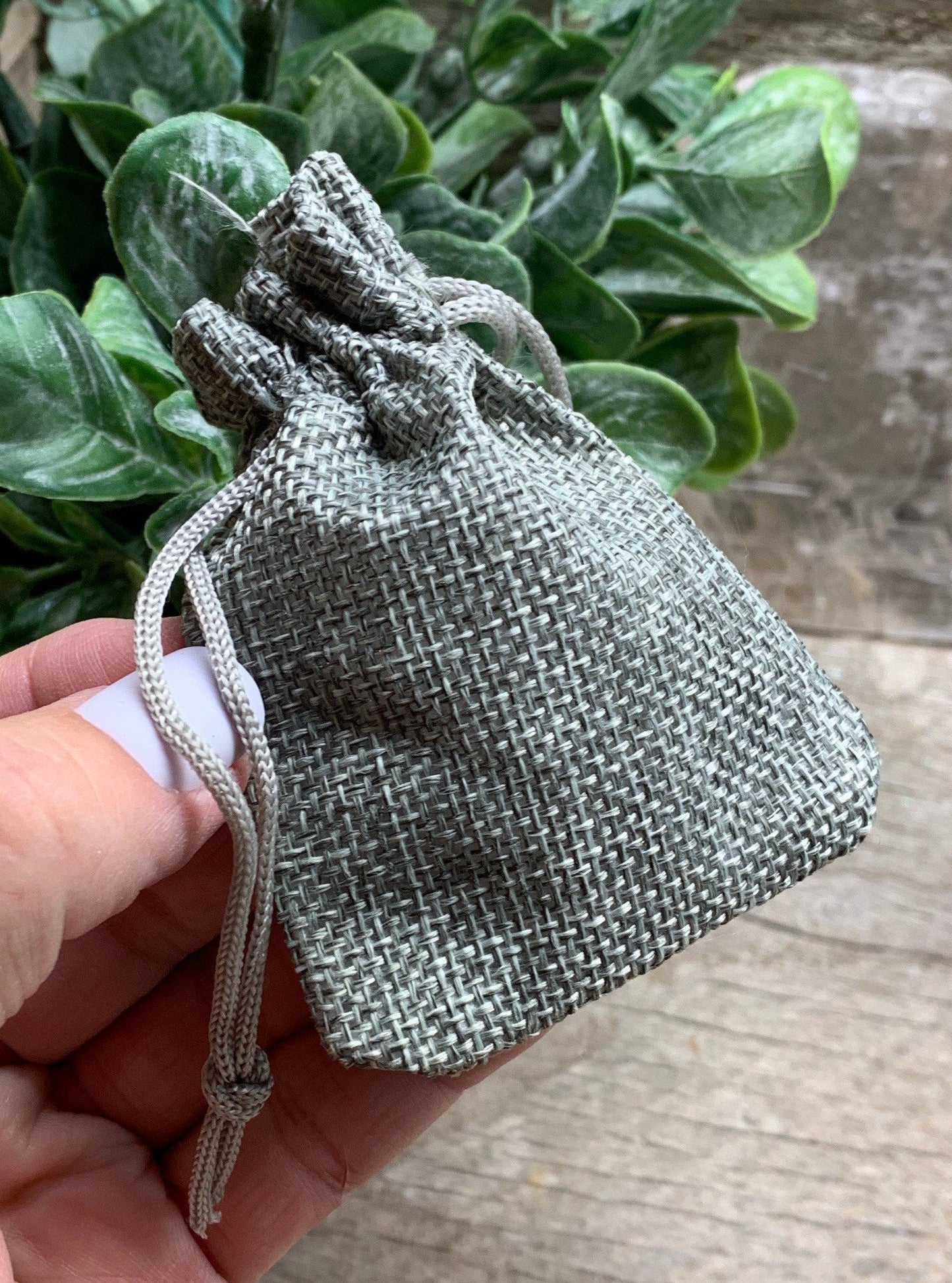 Grey Tweed drawstring Bag                            7cm x 9cm     BAG-0030