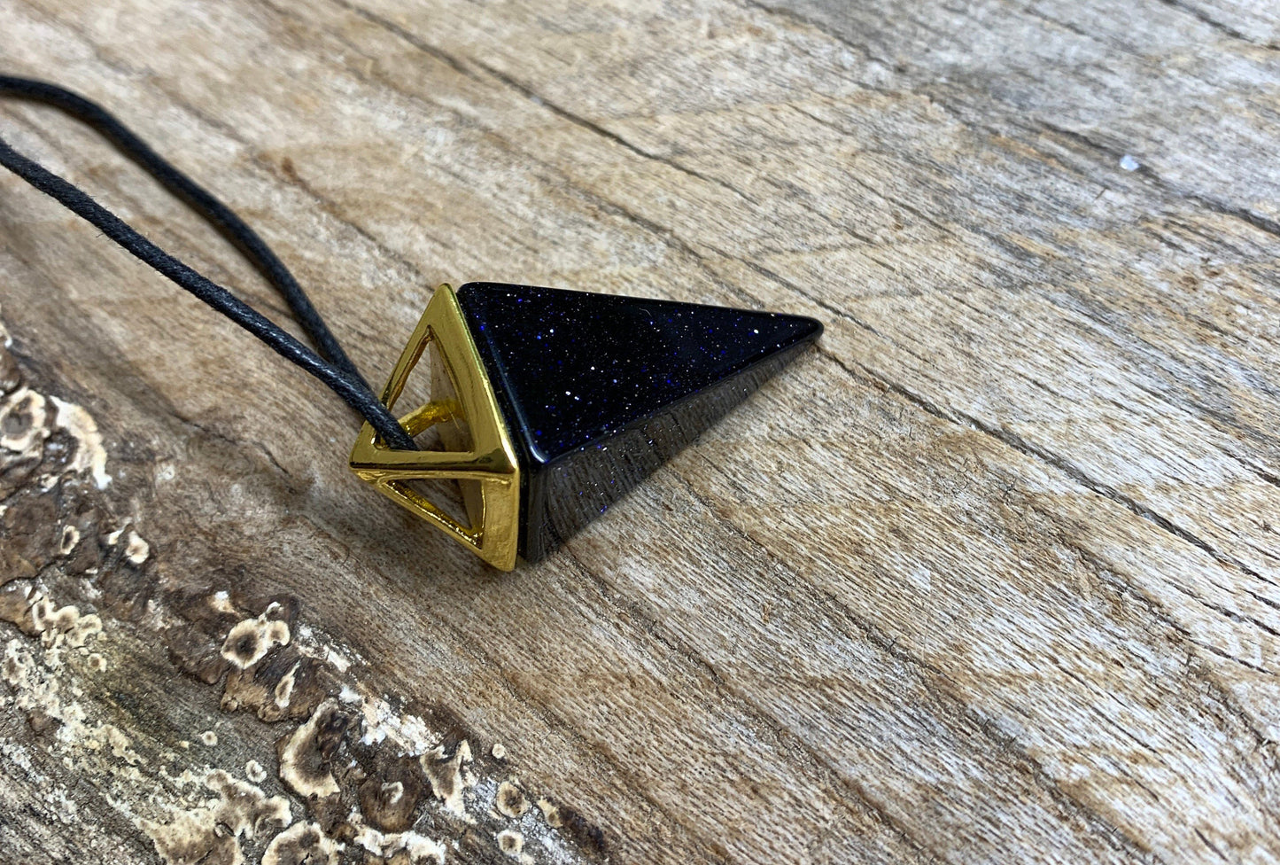 Blue Goldstone Pyramid Crystal Point Necklace NCK-1093