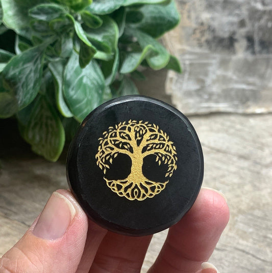 Tree Of Life Golden Carving Black Jasper (Approx, 1 1/2") 1584