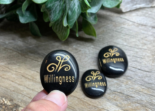 Willingness, Black Obsidian Carved Word Affirmation (Approx. 1 1/2") FIG-0332