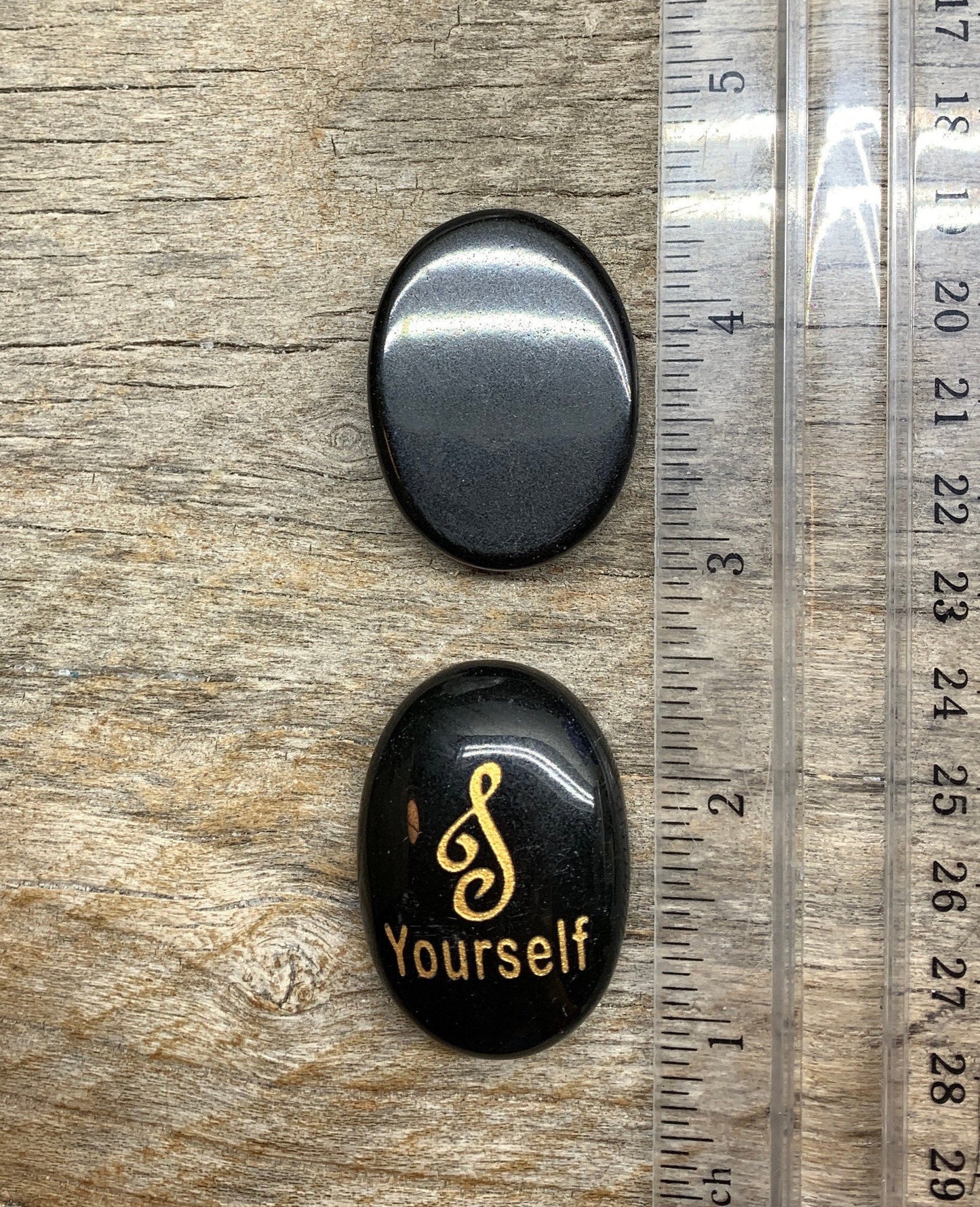 Yourself, Black Obsidian Carved Word Affirmation (Approx. 1 1/2") FIG-0333