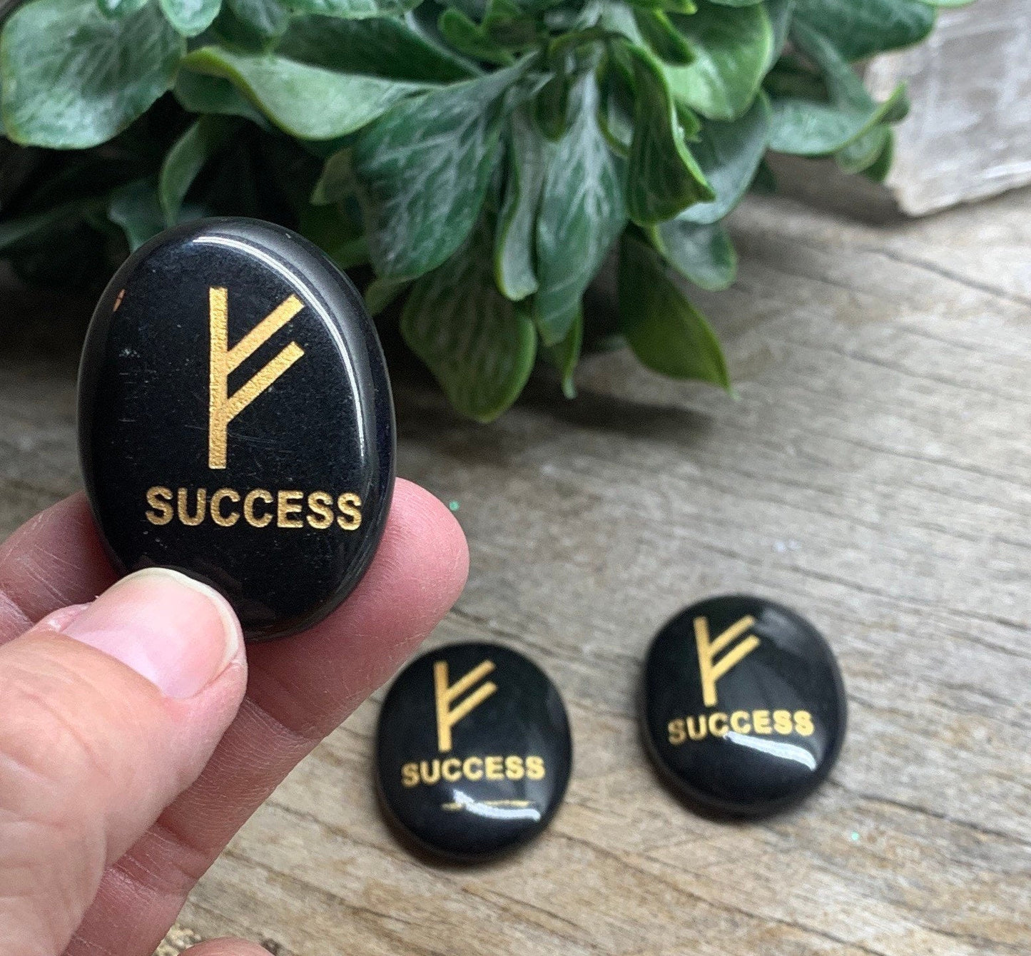 Success, Black Obsidian Carved Word Affirmation (Approx. 1 1/2") FIG-0327