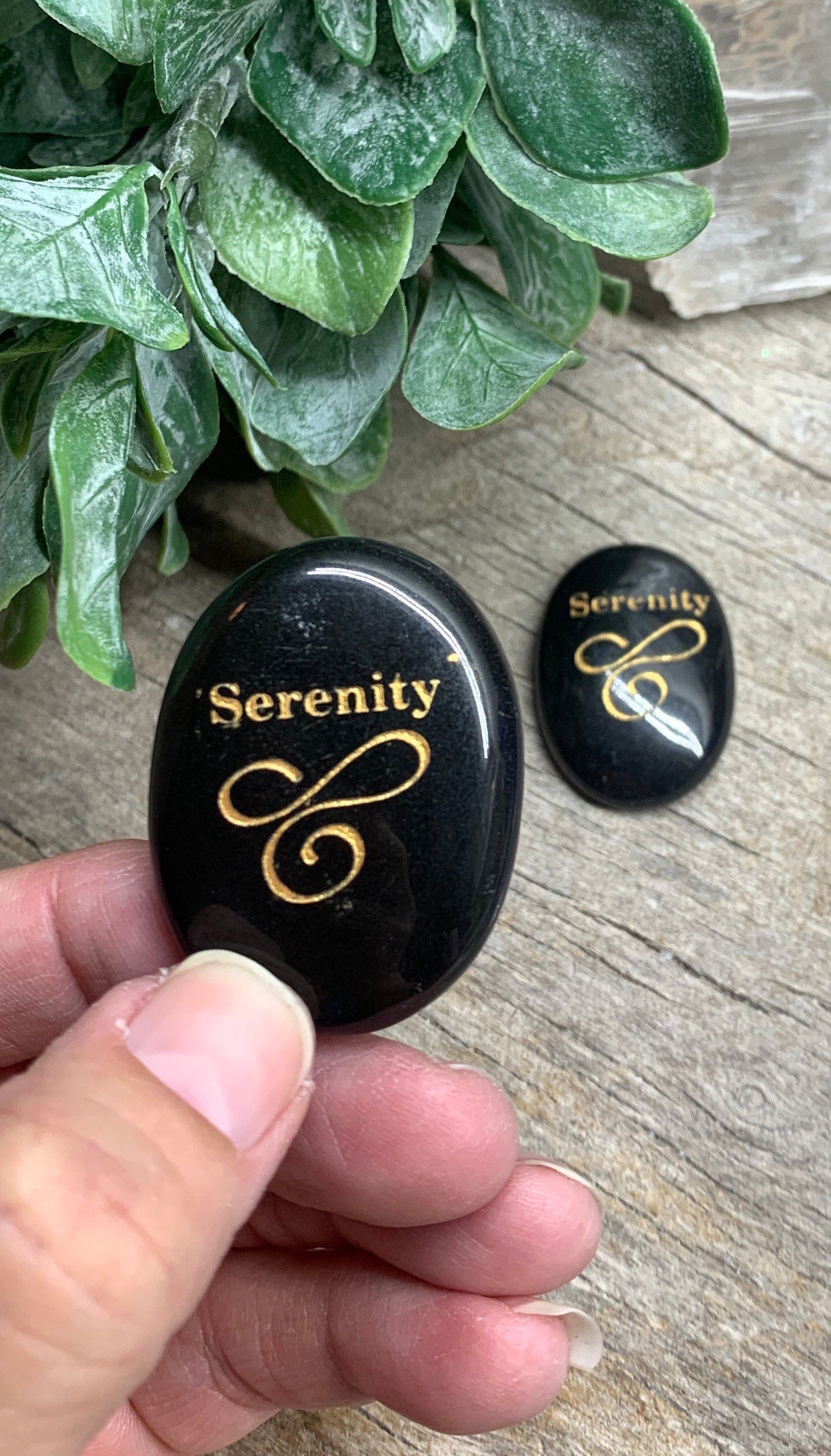 Serenity, Black Obsidian Carved Word Affirmation (Approx. 1 1/2") FIG-0325