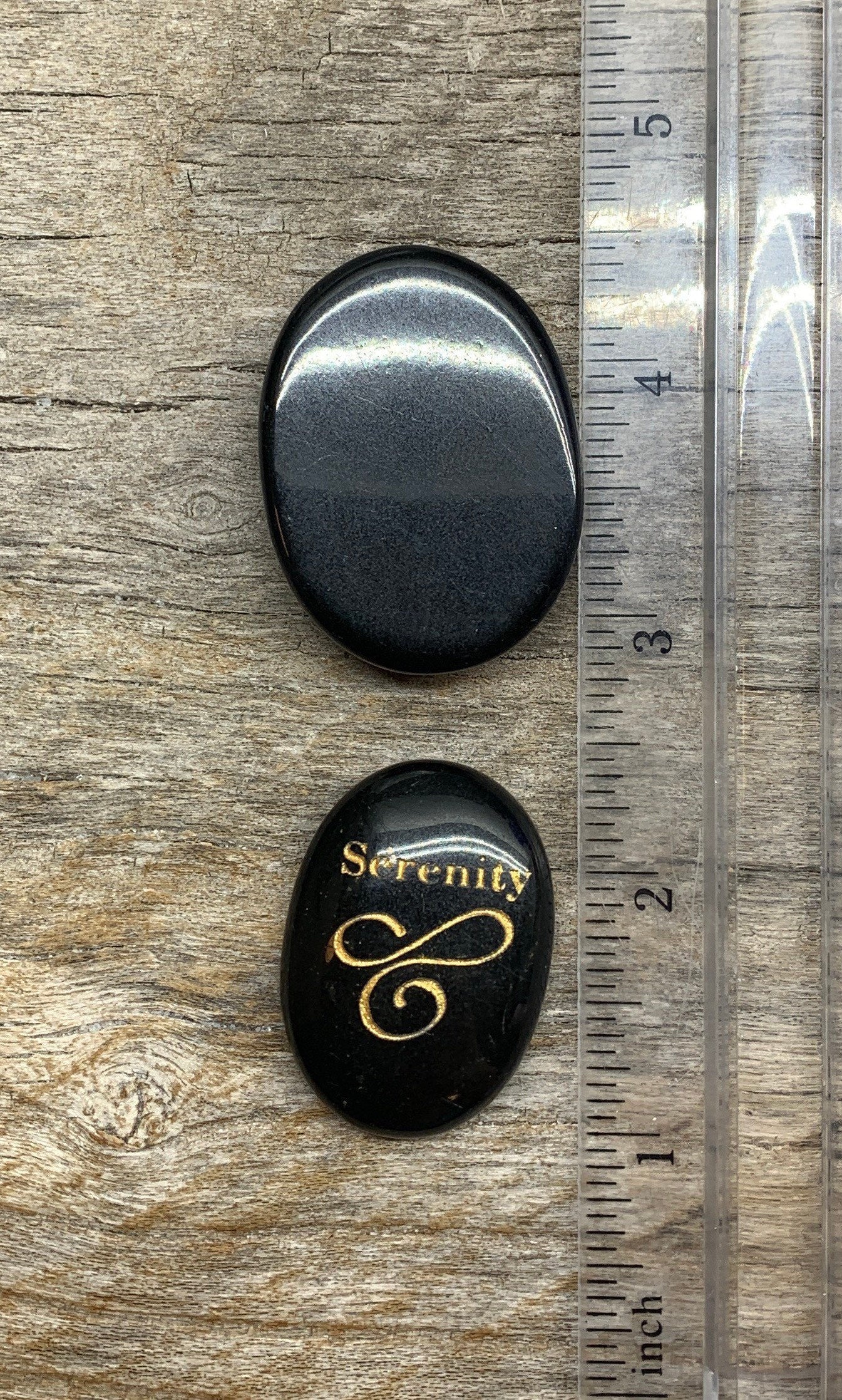 Serenity, Black Obsidian Carved Word Affirmation (Approx. 1 1/2") FIG-0325