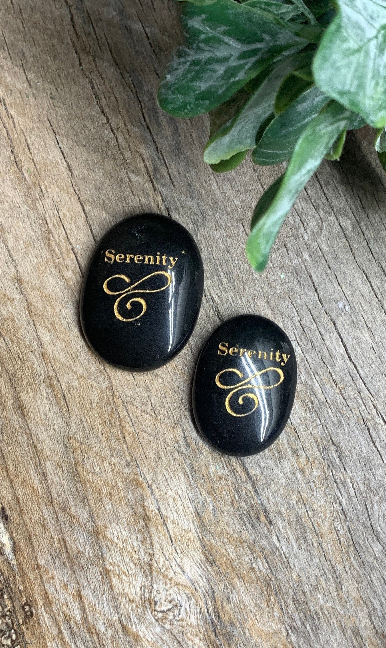 Serenity, Black Obsidian Carved Word Affirmation (Approx. 1 1/2") FIG-0325