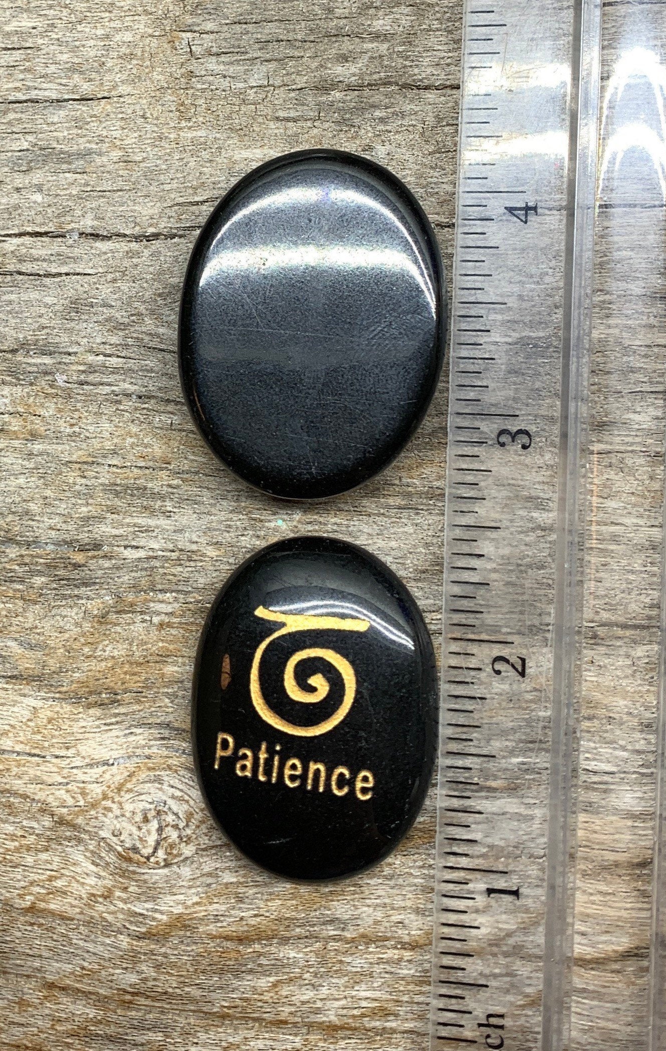 Patience, Black Obsidian Carved Word Affirmation (Approx. 1 1/2") FIG-0317