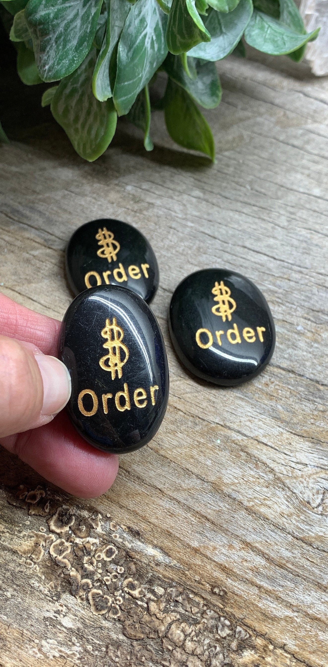 Order, Black Obsidian Carved Word Affirmation (Approx. 1 1/2") FIG-0316